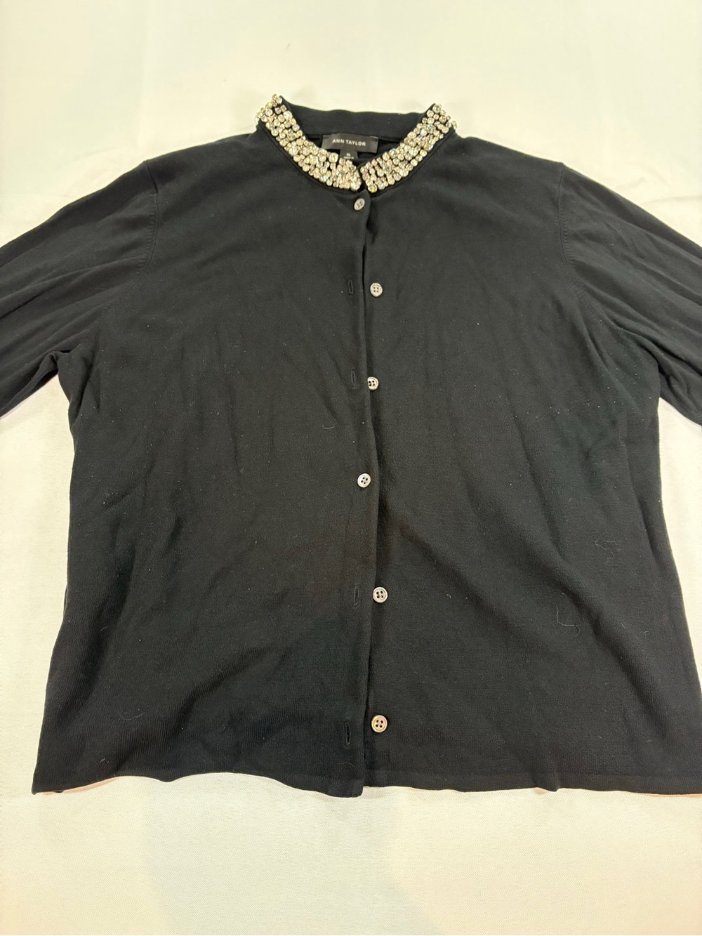 Ann Taylor Black Jeweled Collar Cardigan Sweater XL